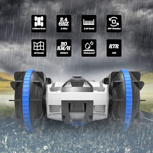 Miniatura 4 de Coche y barco a control remoto camión de 24 GHz anfibio 4 WD juguetes para niños de 6 7 8 9 años color azul