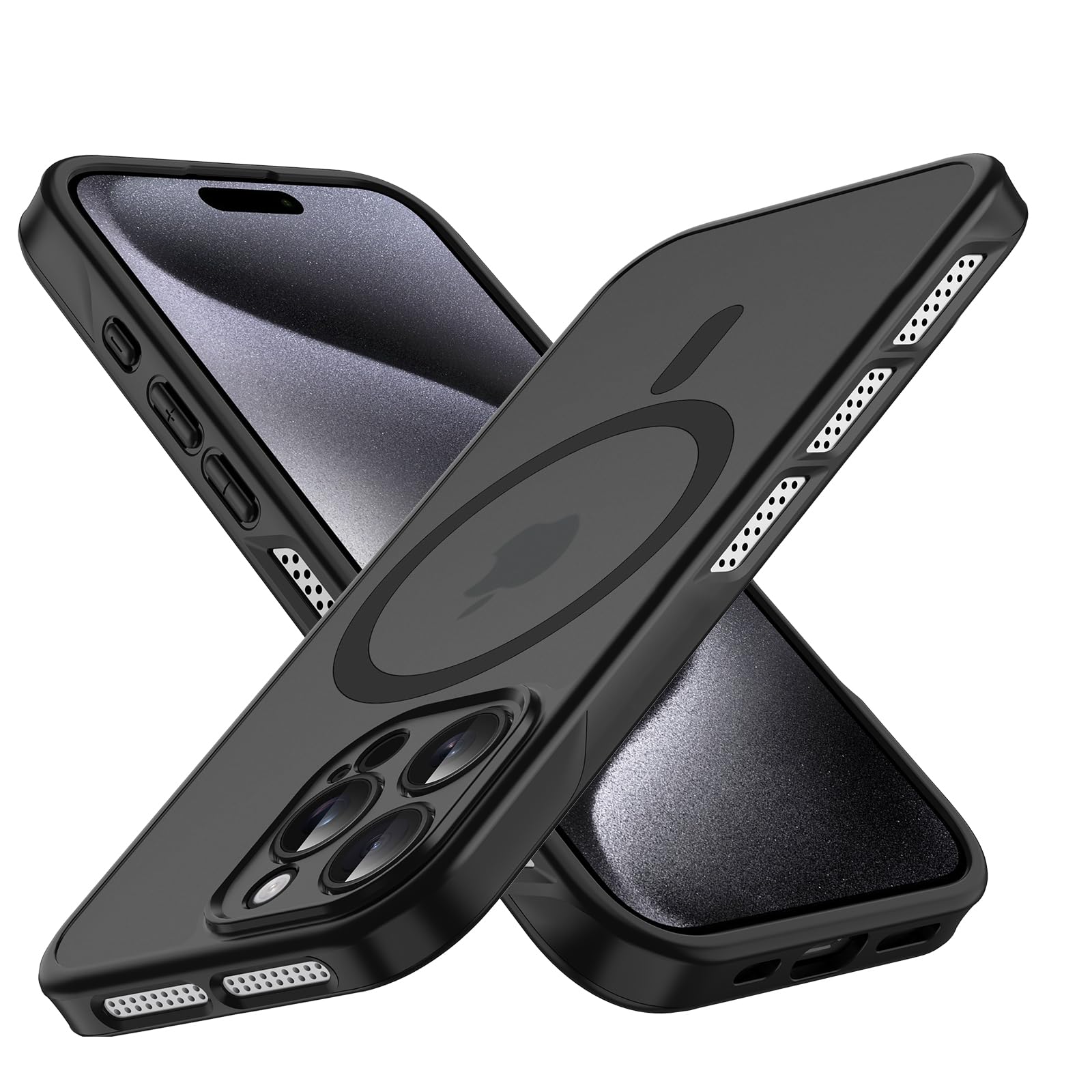 Stronger Magnetic for iPhone 15 Pro Max Case, Heat Dissipation Frame, Compatible with Magsafe, Camera Protection, Matte Back Slim Protective Cover for iPhone 15 Pro Max 6.7 Inch, Black