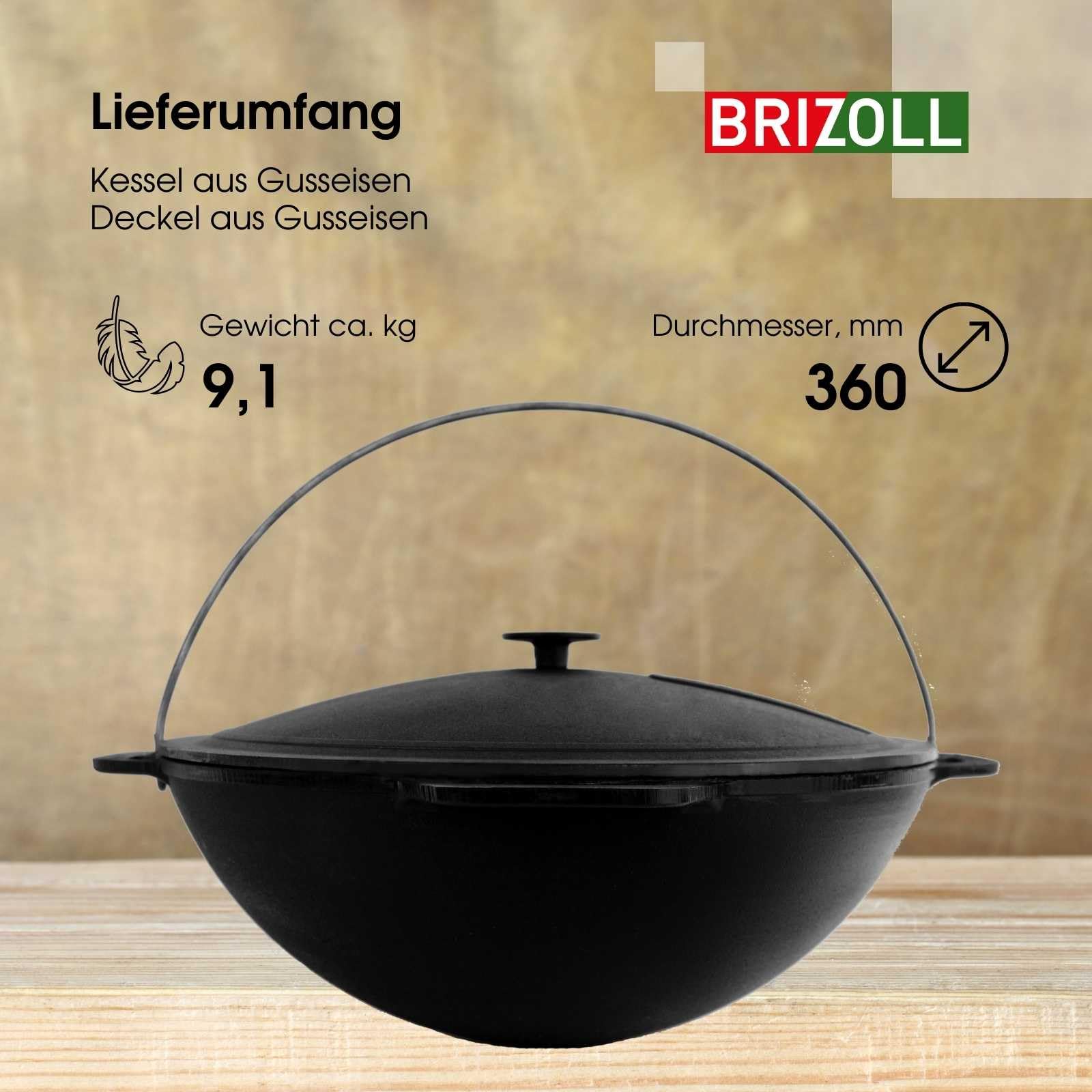 4BIG.fun 10L Gusseisen Schwenktopf Kazan Asia Kasan mit Deckel aus Gusseisen Grillwok Wokpfanne Grill Cast Iron Campingtopf Kessel Wok Traditioneller