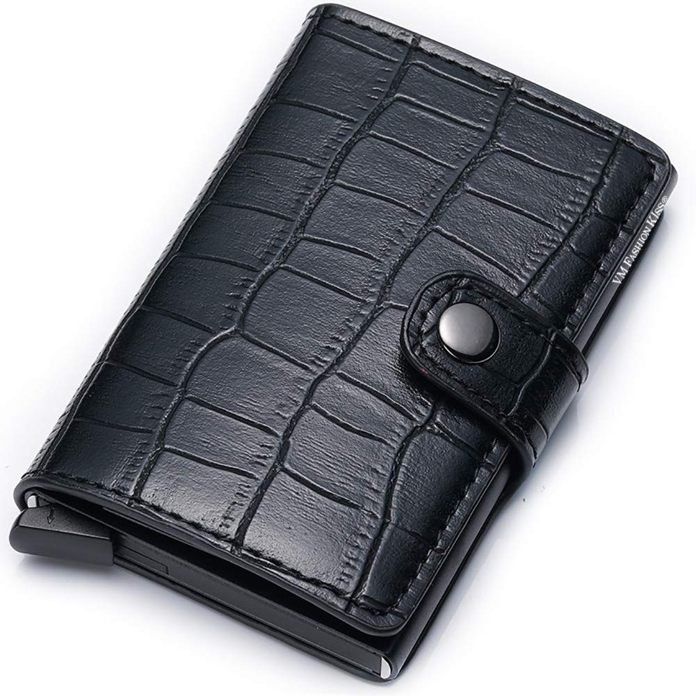 VM FASHION KISSMen Credit Card Holder RFID Blocking Leather Vintage Aluminum Business Wallet (crocodile, black)