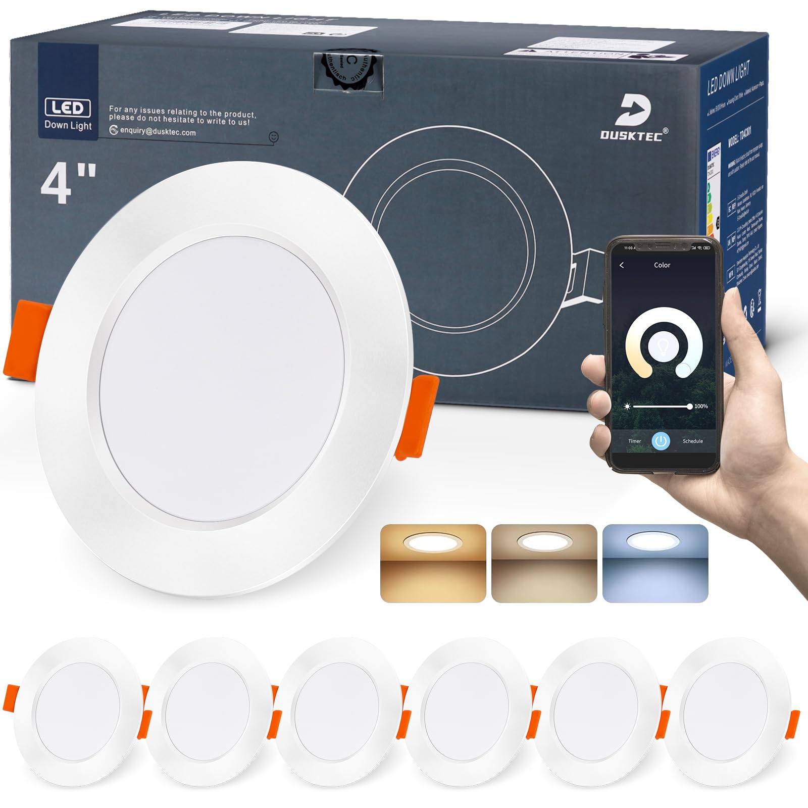 Smart Recessed Downlights 100mm 10W, Work with Alexa, APP & Voice Control, Dimmable 2700K-6000K Warm Neutral Cold White Tunable Spot Light, LED Recessed Ceiling Spotlights, 6 Pack