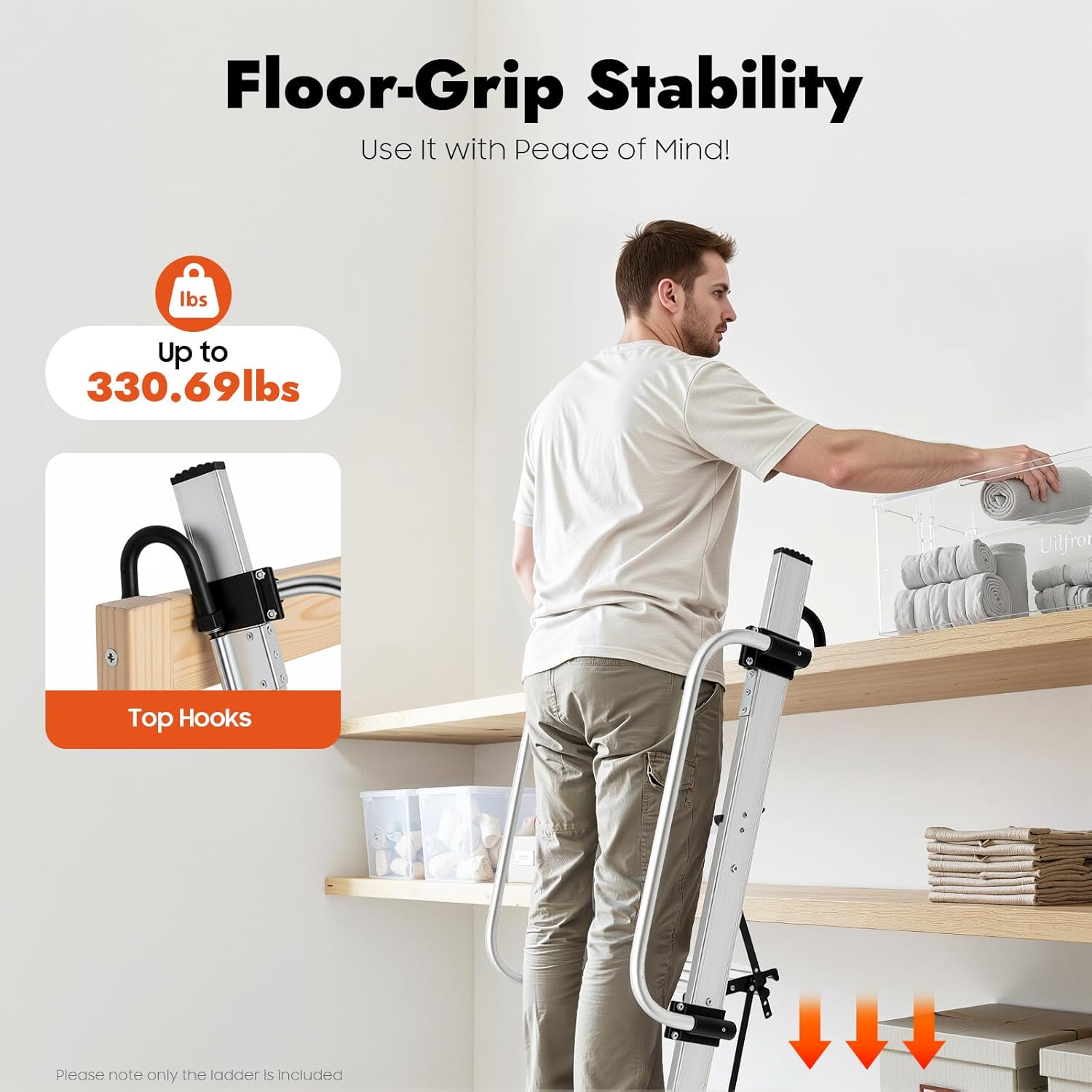 4 Step Aluminum Bunk Bed Ladder 4.7FT RV Bunk Ladder Anti-Slip 39.3''-47.2'' Height Adjustable Travel Trailer Bed Ladders 330LBS Load Heavy Duty Metal Step Ladder with Handrails Hooks