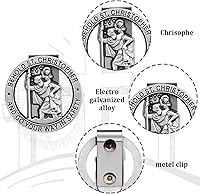 Vista 2 de 4 piezas de rosario de San Benito en plata para coche, espejo retrovisor con medalla religiosa para coche, clip de visor de plata con San Cristóbal