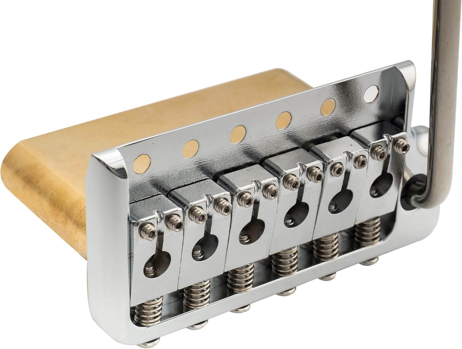 Musiclily Ultra 52.5mm (2-1/16 inch) Full Solid Brass 6-Screw Knife Edge Tremolo Bridge for Strat Style Electric Guitar, Chrome