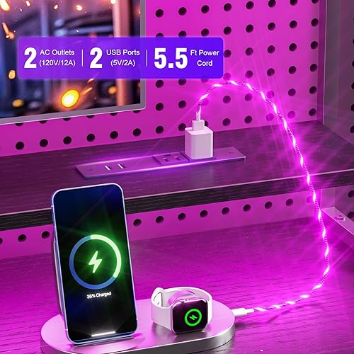 Miniatura 4 de Escritorio para juegos de computadora con gabinete, escritorio de oficina en casa con tomas de corriente, luz LED, 5 cajones de almacenamiento,