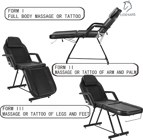 Miniatura 54 de Cama de spa de masaje, silla facial, mesa de tatuaje, 73 pulgadas, 3 secciones, cama de masaje multiusos, silla facial profesional, mesa de tatuaje