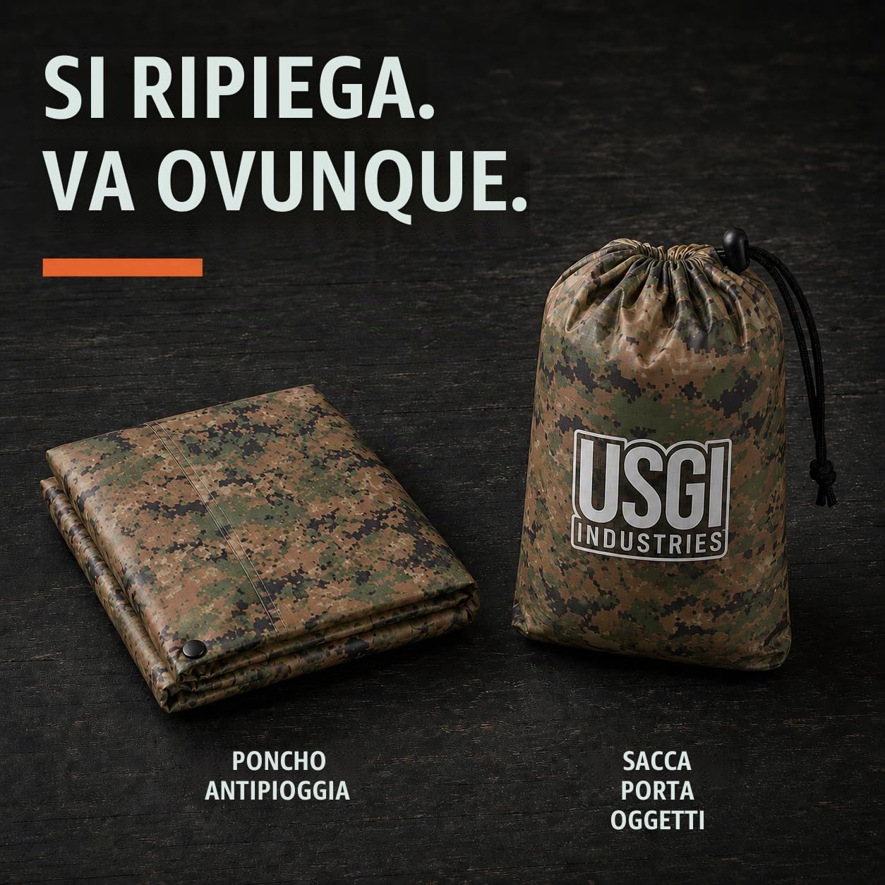 USGI Industries, Poncho antipioggia mimetico antistrappo multiuso stile militare
