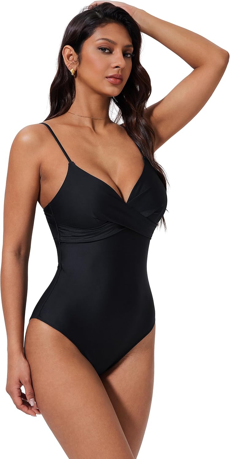 SUUKSESS Women Tummy Control One Piece Swimsuits V Neck Front Cross Bathing Suit - Image 5