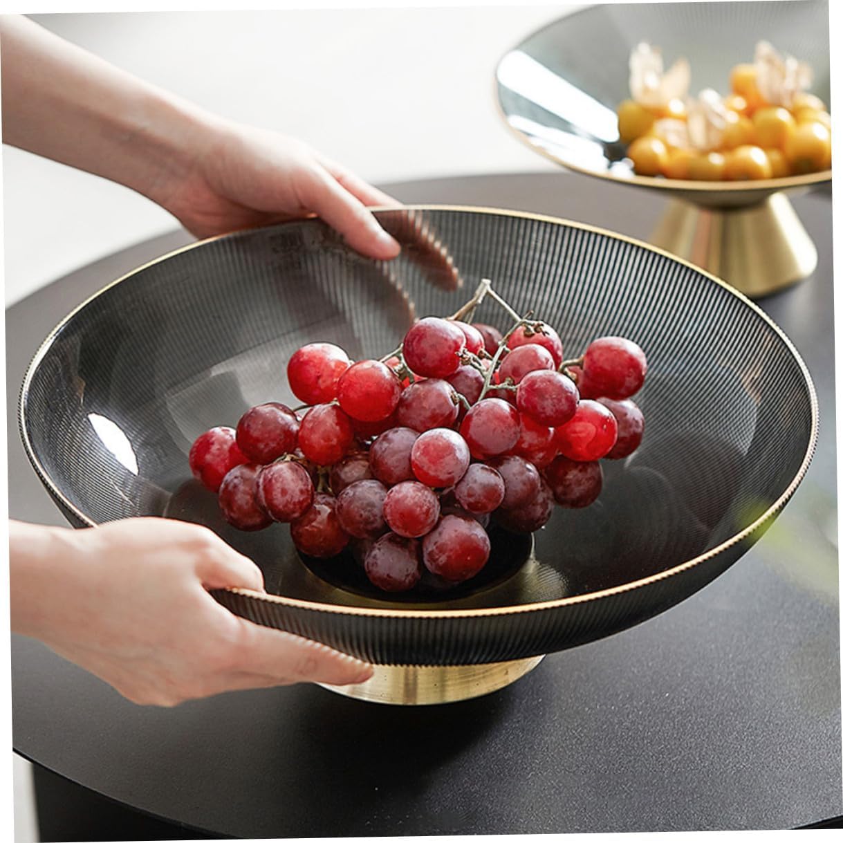 Tall Glass Fruit Bowl Decorative Pedestal Snack Tray for Home and Coffee Table, Glass Fruits Plate for Dining and Kitchen Counter Use