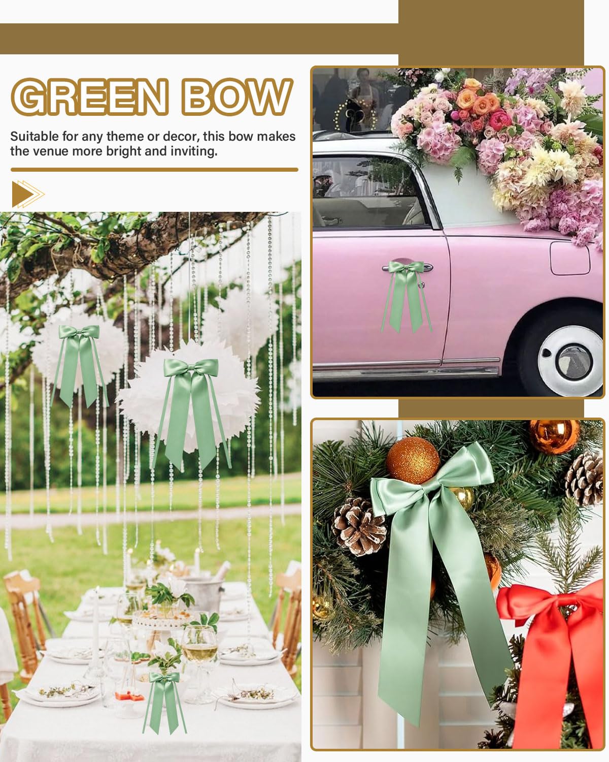 Lazos de regalo Lazos verdes Decoración de boda Lazo de regalo para cumpleaños, Navidad, guirnalda de comunión, 10 piezas,(verde salvia)