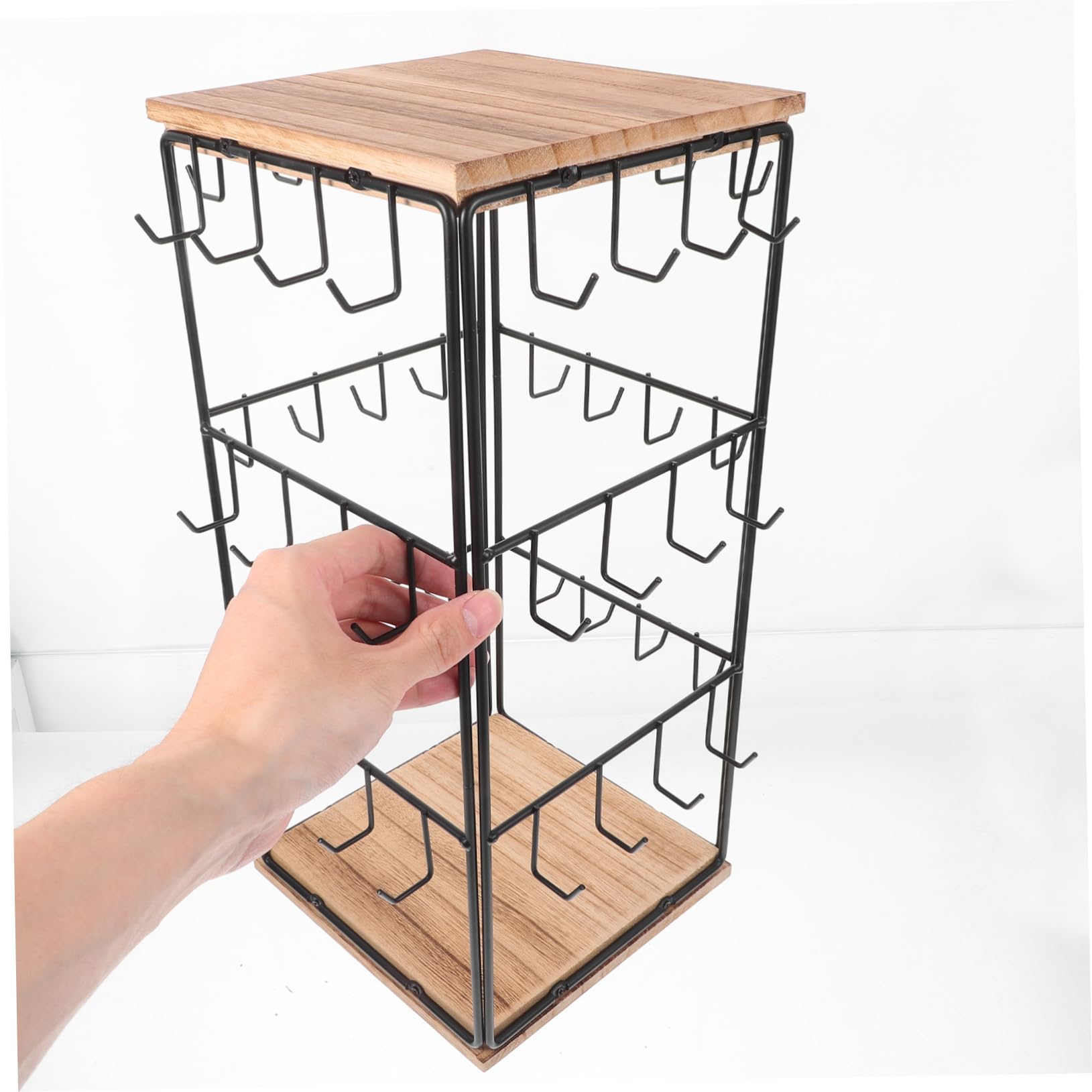 Espositore Organizzatore Multifunzionale Design Rotante a 360° in Legno Marrone per Orecchini per Gioielli e Anelli per Decorazione Casa e Vanity