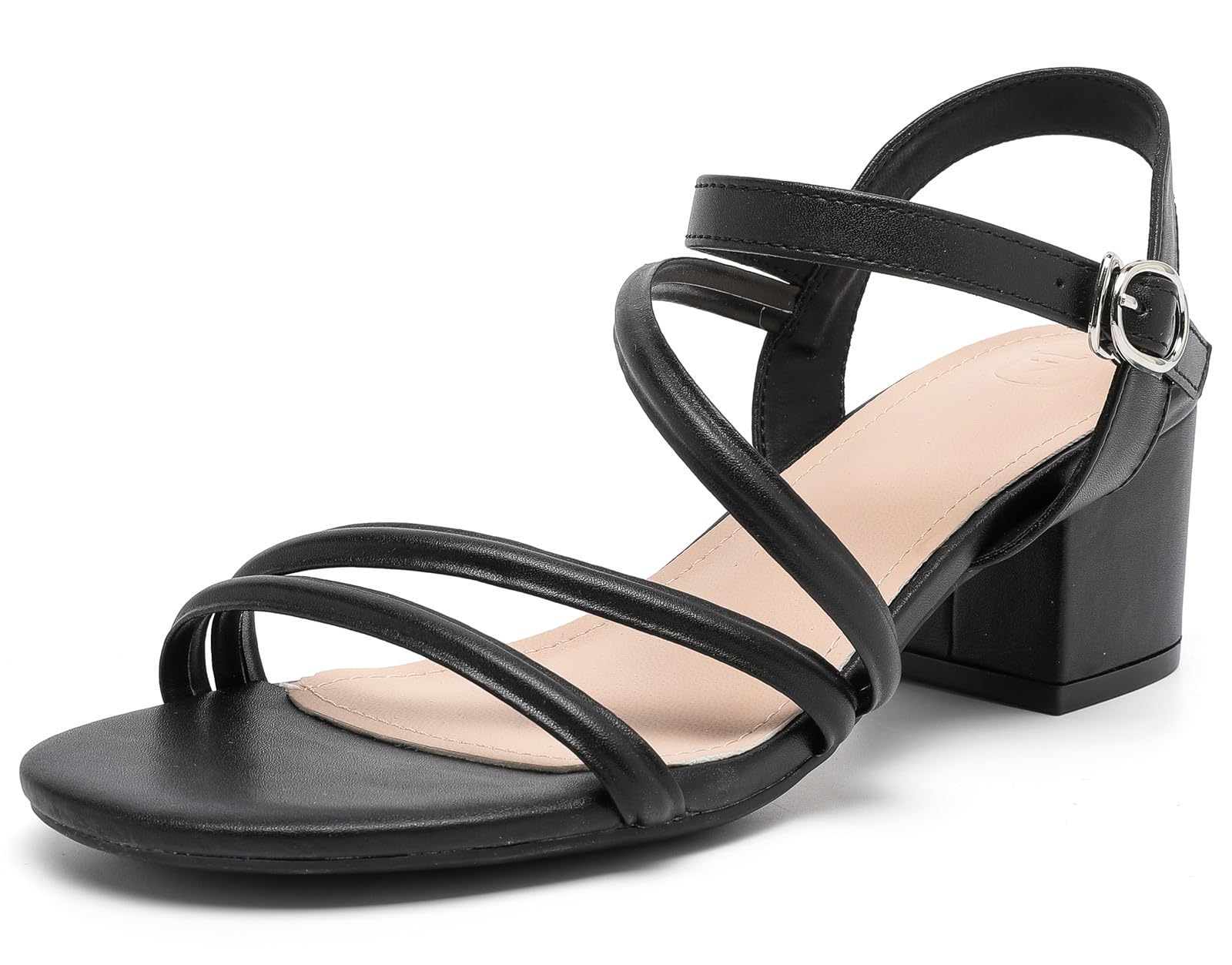 DADAWEN Women's Strappy Open Toe Rhinestone Low Block Chunky Heels Sandals Ankle Buckle Heeled Sandals Wedding Party Dress Pumps Shoes