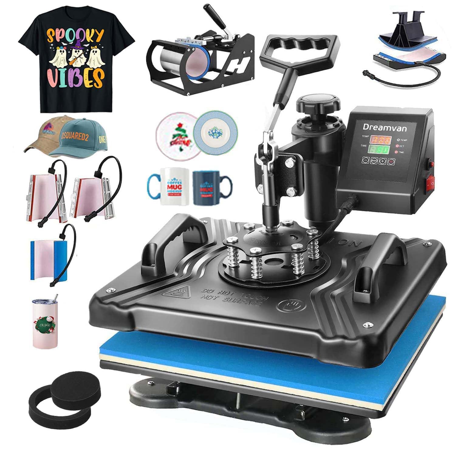 AKEYDIY 8 in 1 Transferpresse Digital Sublimationspresse 38x30cm 360° schwenkbar Heißpressmaschine mit LCD Display, Multi Sublimationspresse für T-Shirts,Tassen,Kappen,Teller, HTV Vinyl & Sublimation