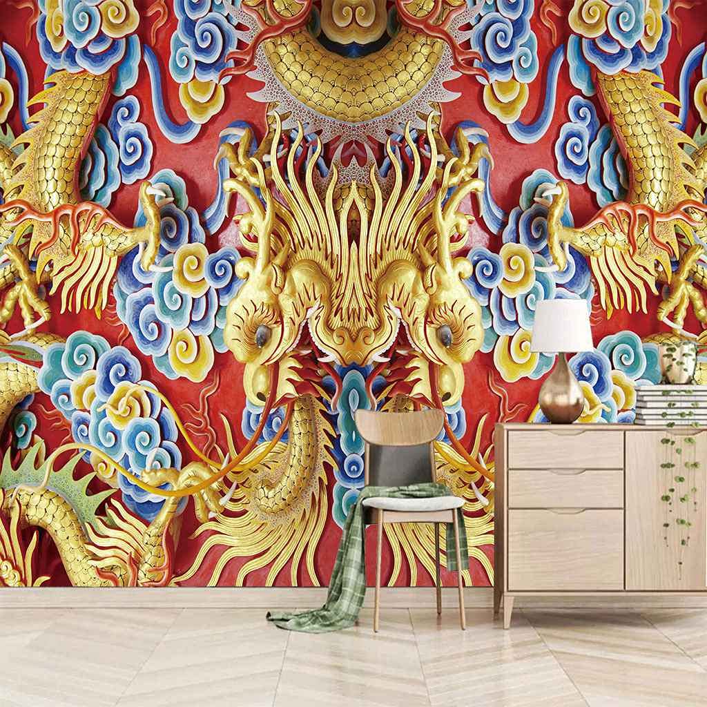 Papier Peint Photo 3D Poster Géant Toile Auto-adhésif Dragon Jaune 400x280