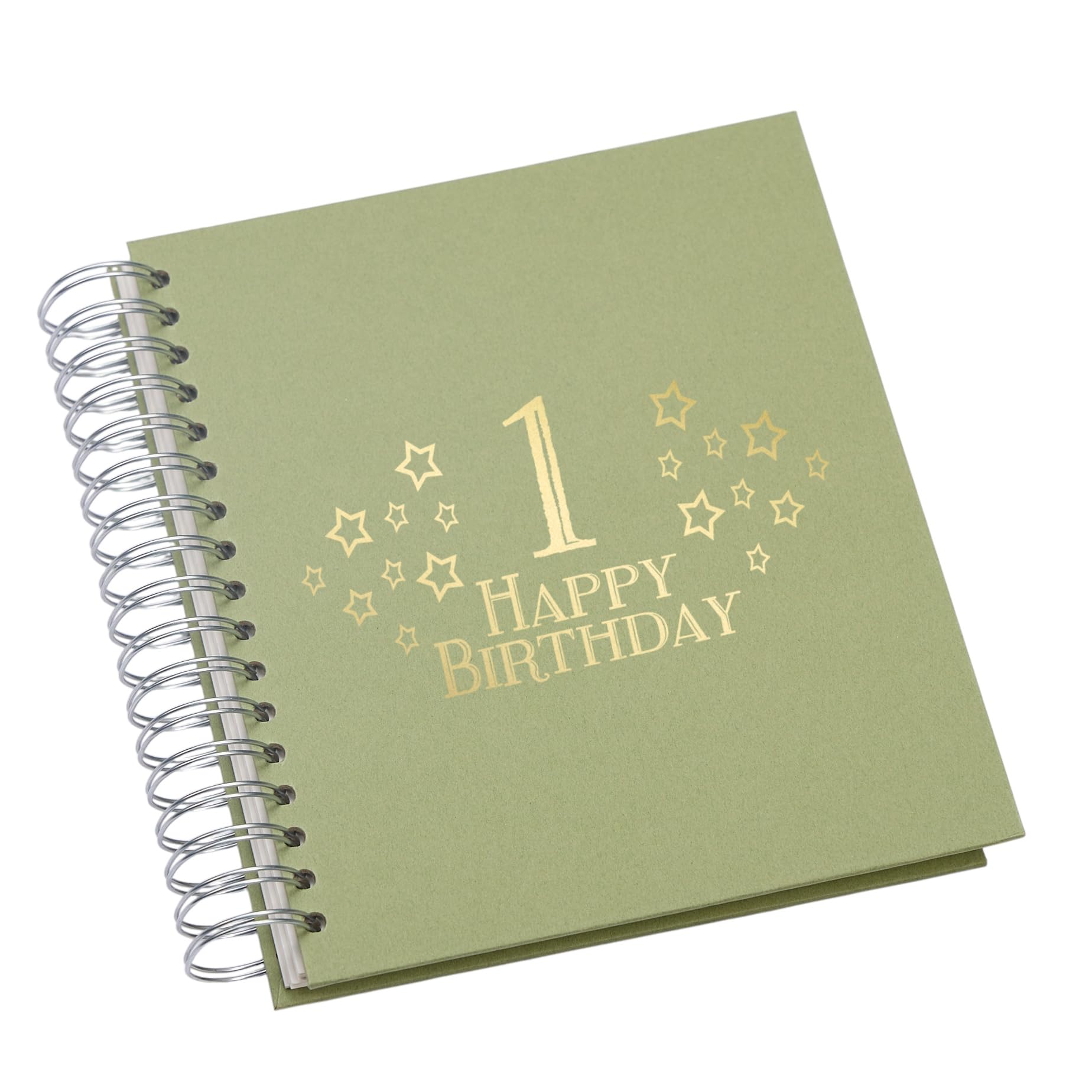 Large 1st Birthday Photo Album Memory Keepsake, Stars Design, Multiple Colour Options, Fits 6x4 or 5x7 Photos (Olive Green, 5 x 7 Inch)
