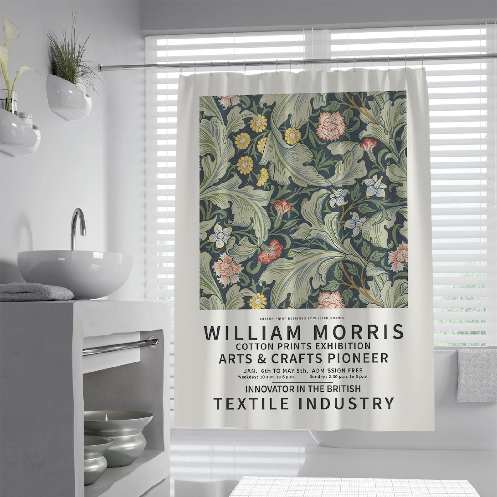 Willam Morris Tende da doccia Foglia di Piante Naturali Foglia Bambini Vacanze Invernali Set di Decorazioni per il Bagno Tessuto Impermeabile Tende da bagno con 12 Ganci 180x220 cm