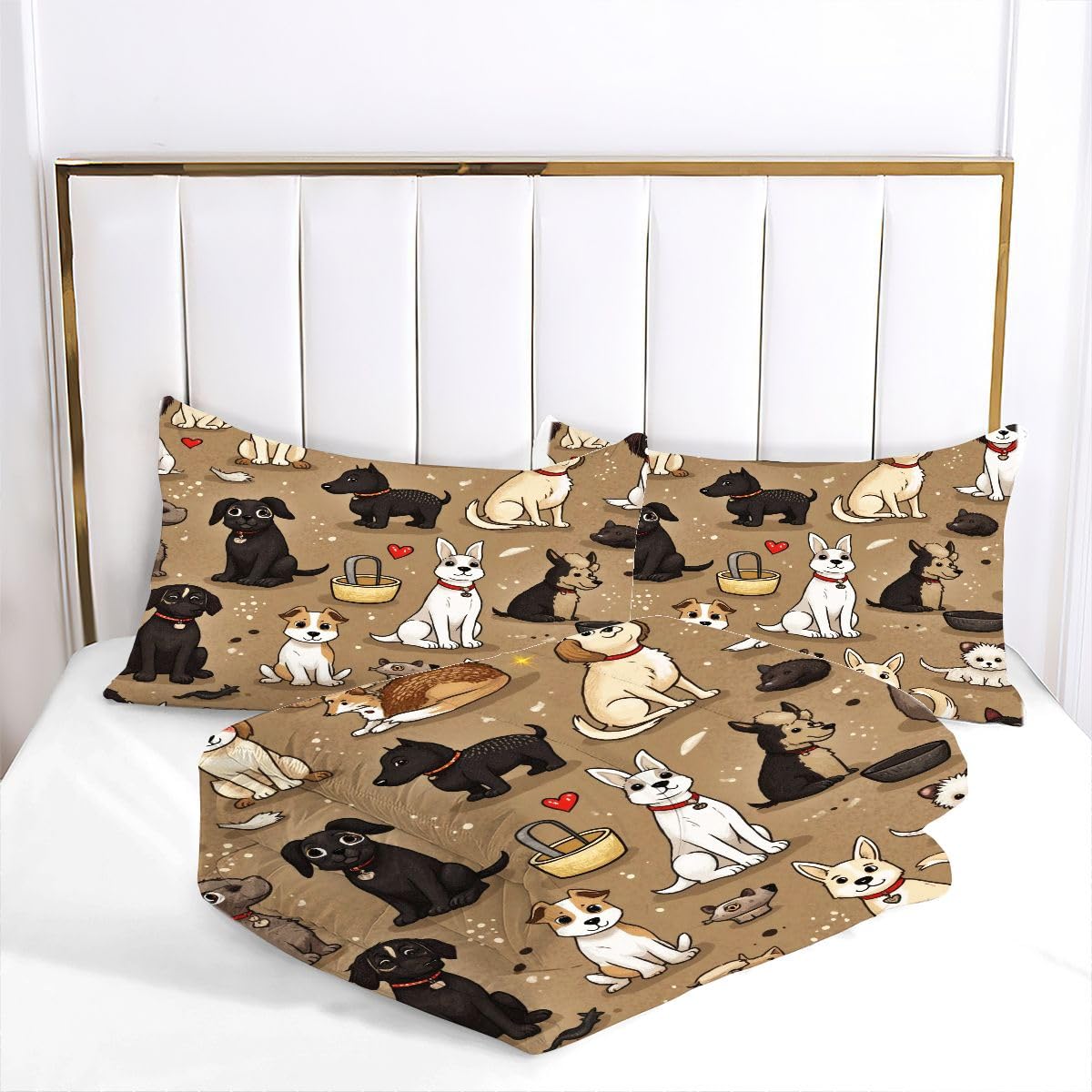 Edredón Nordica Cama 150-220x240 cm Perro de Dibujos Animados, 3 Piezas Juego de Ropa para Adultos, 3D Edredón de Microfibra y 2 Funda de Almohada (220 x 240-50 x 75)