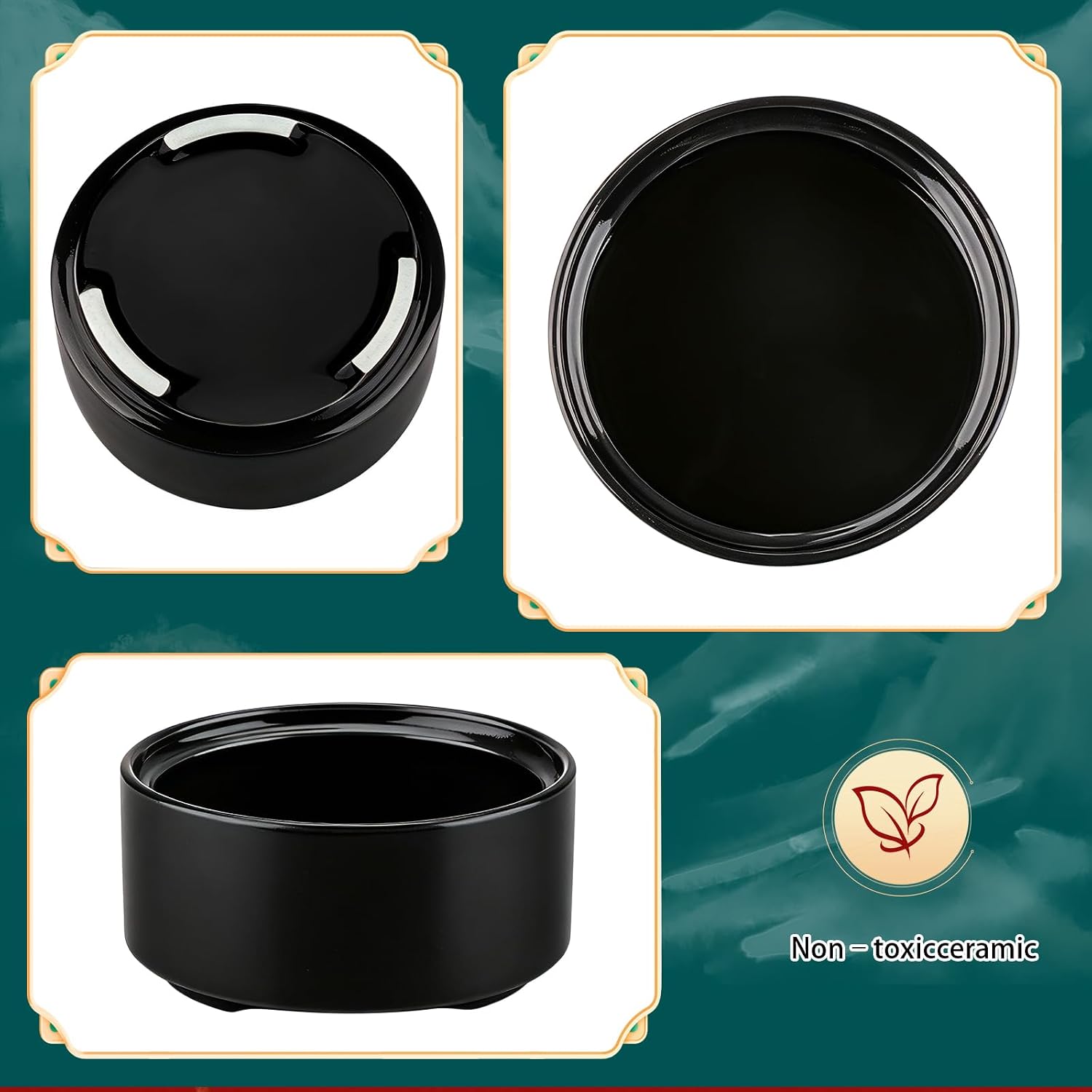 Ceramic Incense Burner Holder Set – 9 Hole Incense Stick Holder with Coil Incense Holder & Burner Tray – Multi-Function Censer for Cones, Coil Incense, and Stick Incense (Black)