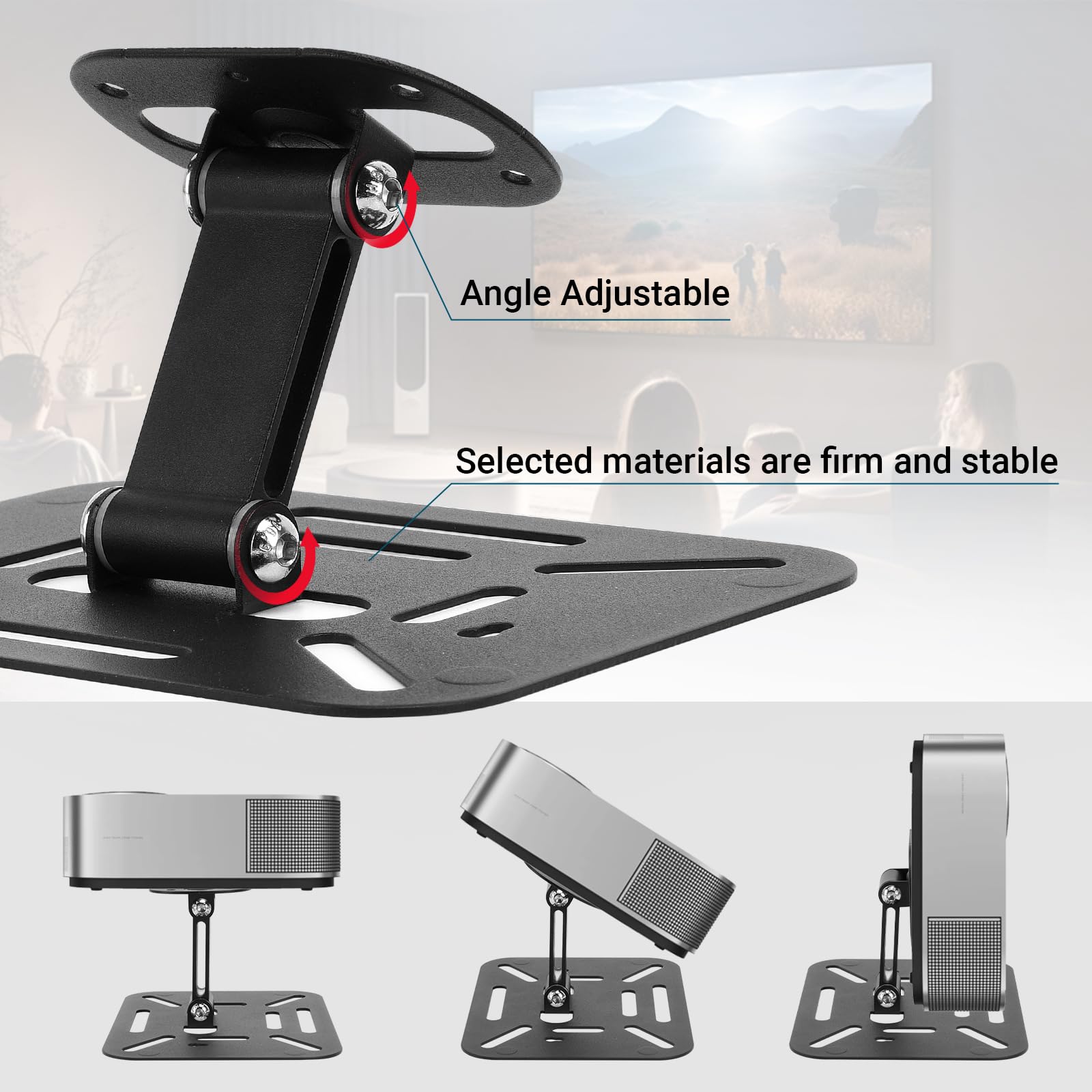 YiePhiot Projector Foldable Stand, Desktop Projector Mount, Mini Ceiling Wall Projectors Mount Stand Compatible with QKK, DR.J, DBPOWER, Anker, AAXA, Jinhoo, PVO, TMY, and Other (Black)