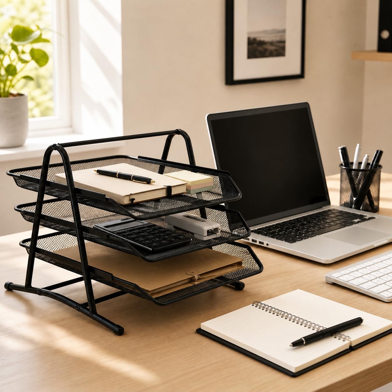 Conipa 2 Dokumentenablagen aus Metall Schwarz – je 3 Fächer Mesh Briefablage für A4 Dokumente – Schreibtisch Organizer & Papierablage für Büro, Home Office & Schule