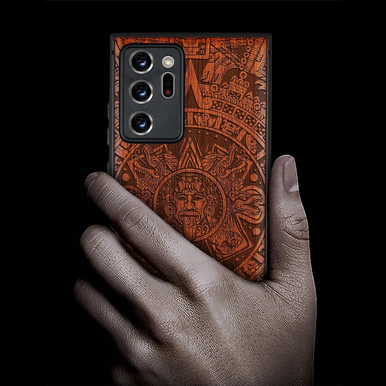 Carveit Wood Case for Galaxy Note20 Ultra Case [Natural Wood & Black Soft TPU] Protective Unique Wooden Cover Compatible with Samsung Note20 Ultra (Echoes of The Maya-Rosy)