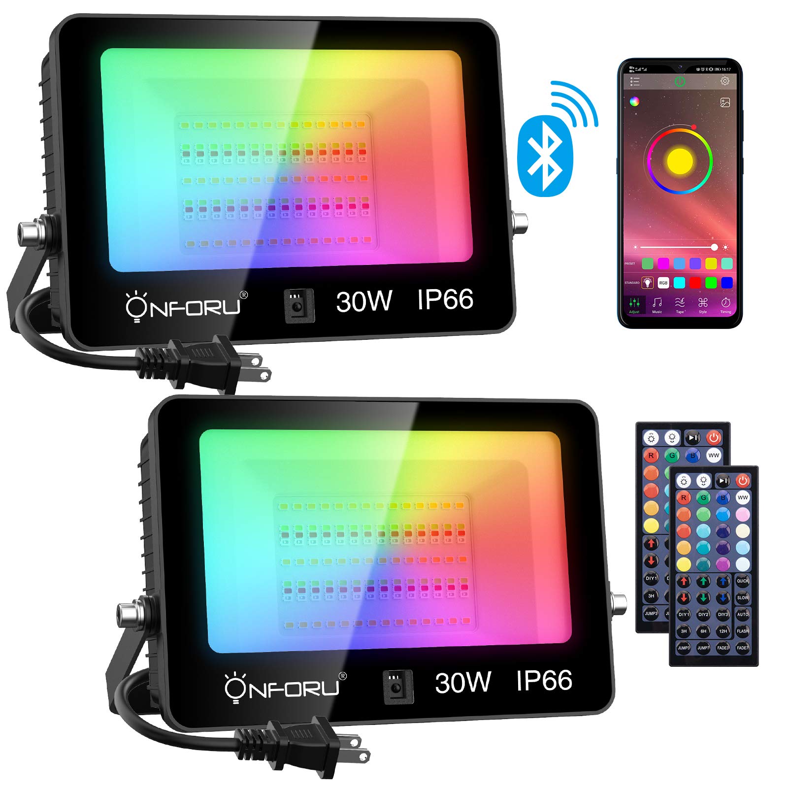 Buy Onforu 25W LED Flood Light Bluetooth RGBW 2 Control Ways 240W