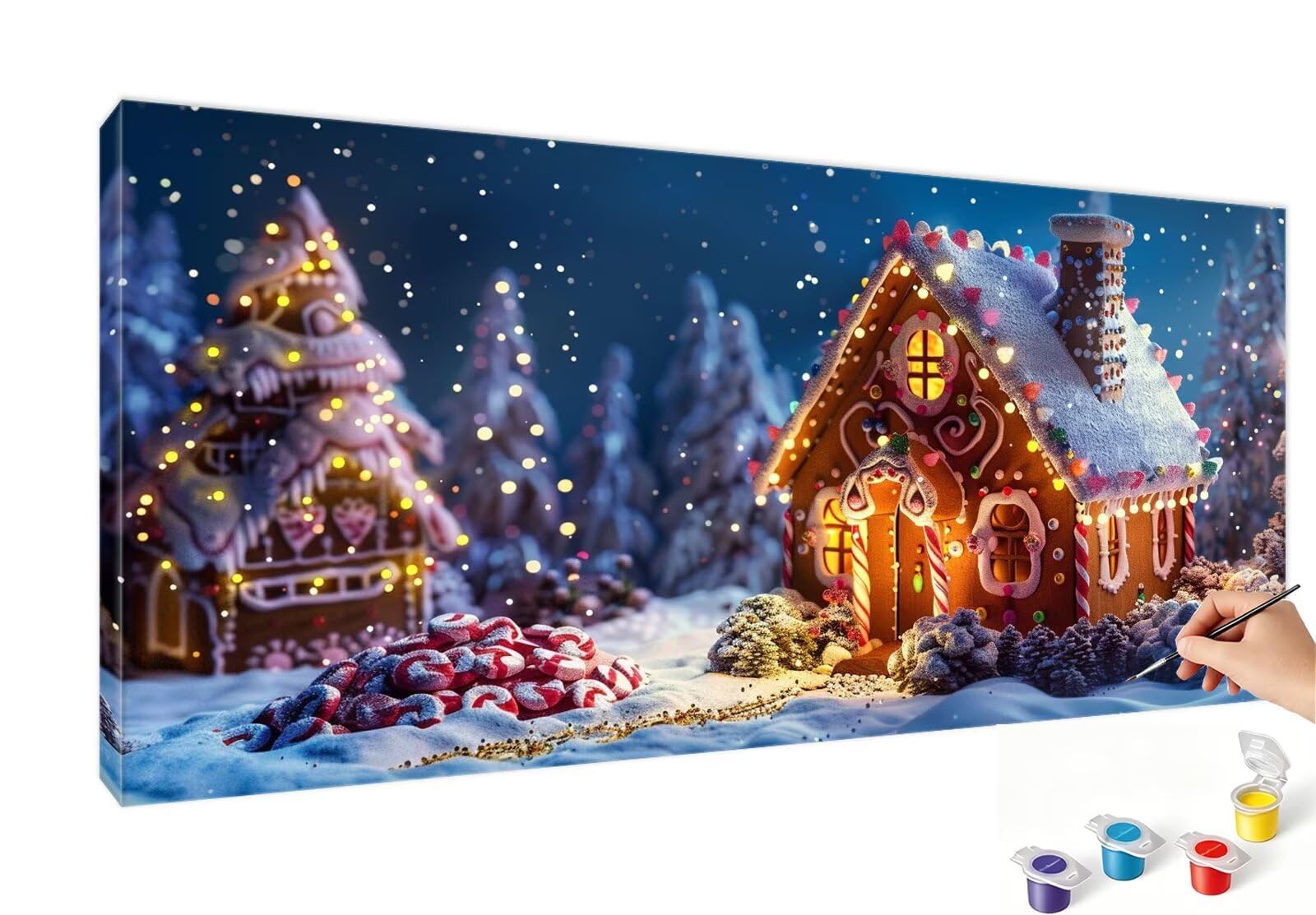 Malowanie numerami dla dorosłych Boże Narodzenie numer cukierków DIY kolorowanie według numeru dla dorosłych 80 x 160 cm z pędzlami i akrylami, nieoprawiony, ręczny zestaw aktywności do dekoracji domu