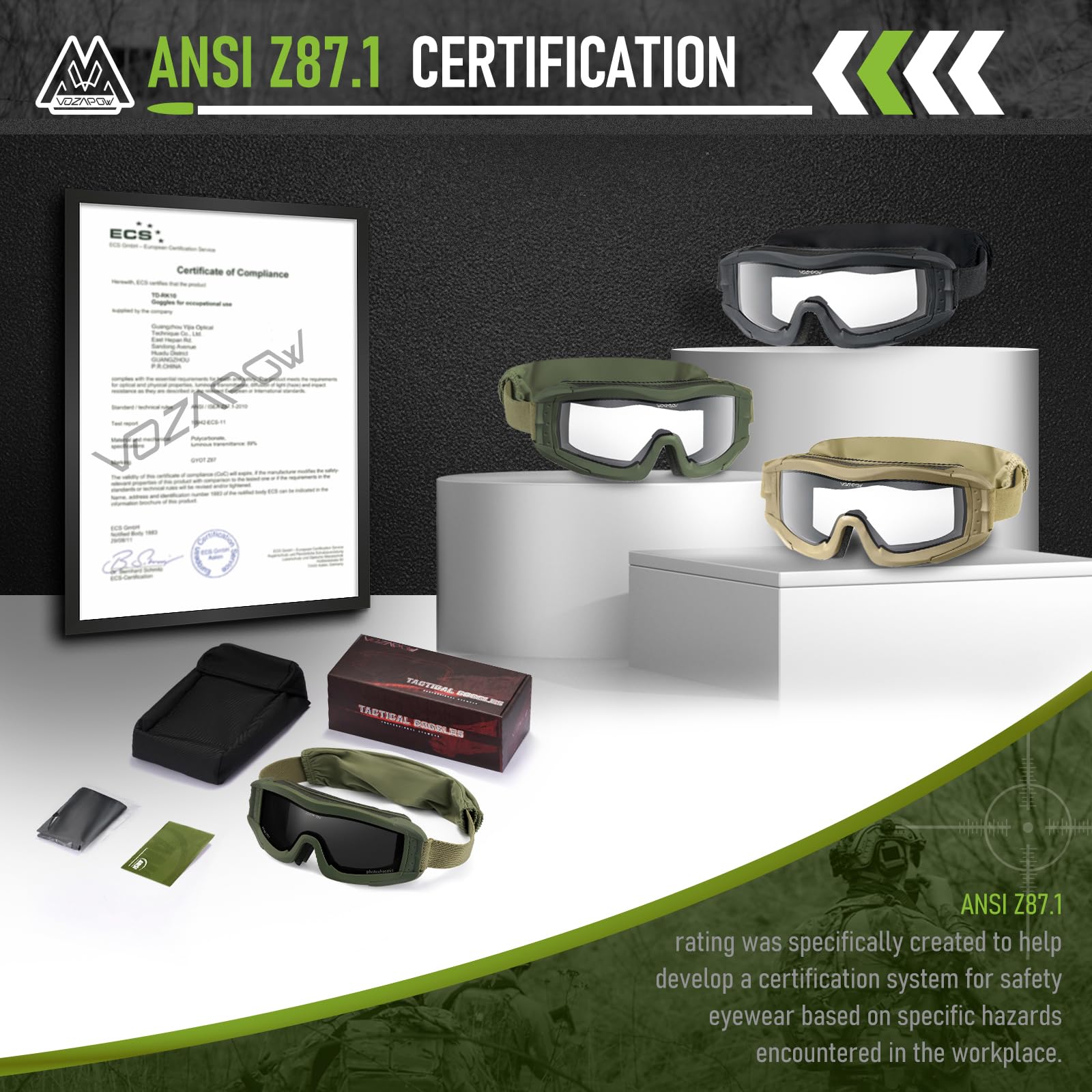 ANSI Z87.1 Standard Anti-fog Airsoft Occhiali Tactical Occhiali Militari Occhiali Balistici Occhiali