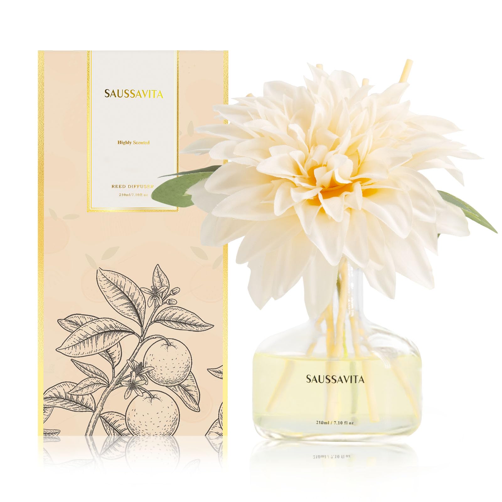 Saussavita Profumatore per Ambienti Agrumi, 210 ml Diffusore Profumo Ambiente con Bastoncini di Fragranza, 120 Giorni di Lunga Durata, Profumo per Casa, Ufficio e Bagno, Decorazione Della Casa