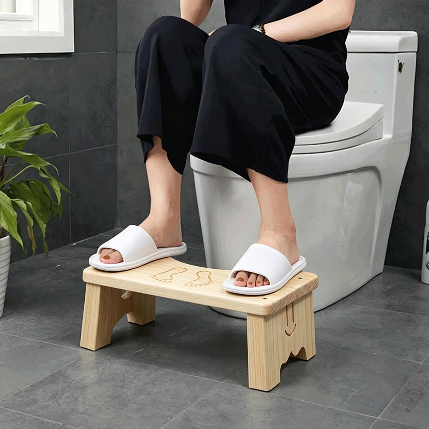 Sgabello per WC in legno per adulti, poggiapiedi antiscivolo, sgabello WC ergonomico per bagno, sgabello WC per una migliore postura