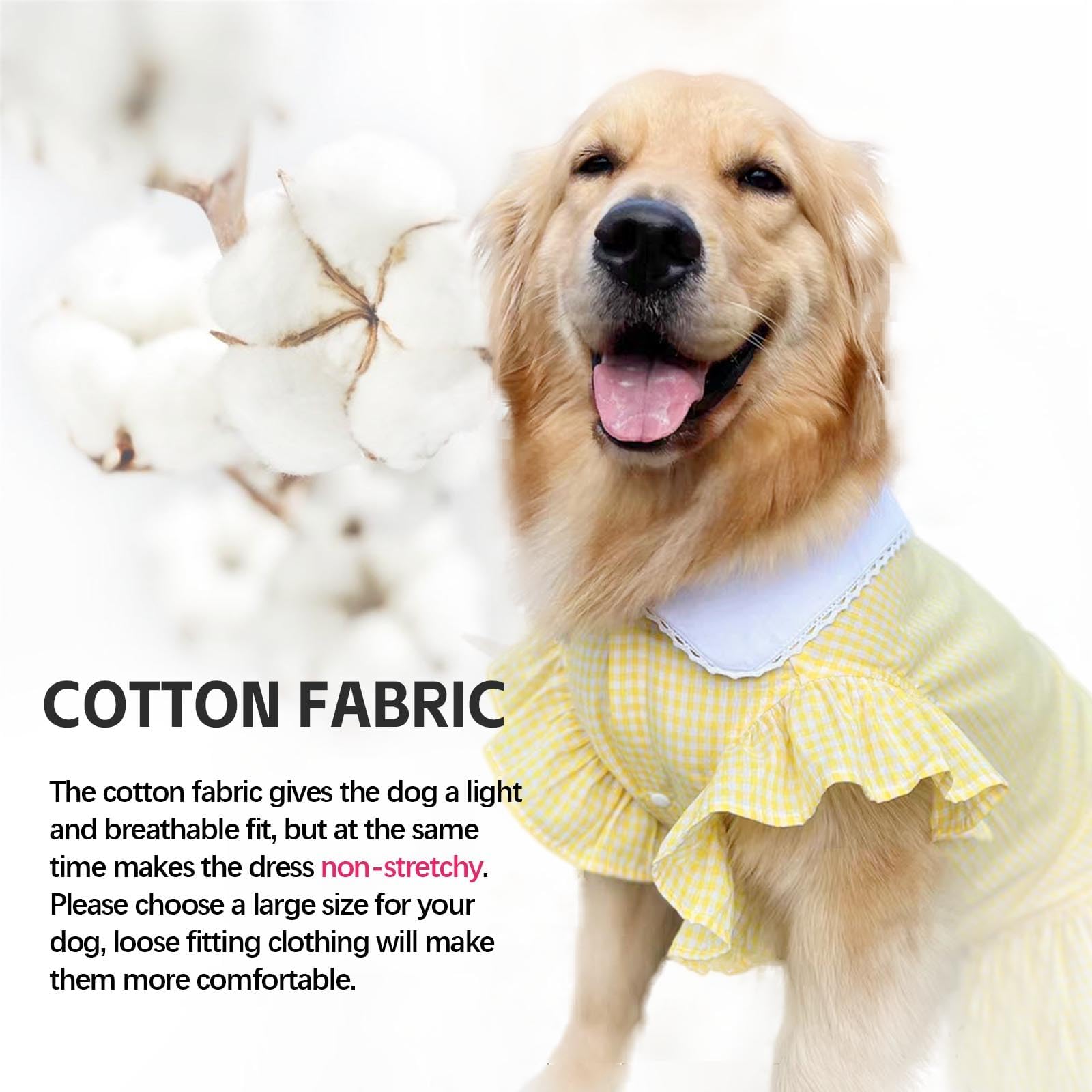 Hunde-Prinzessinnenkleid für große Hunde und Mädchen, Baumwolle, niedliches Karomuster, mittelgroße Hunde, Geburtstags-Outfit, Kleidung, modisch, süßes Haustierkleid für Party, Urlaub (Gelb,