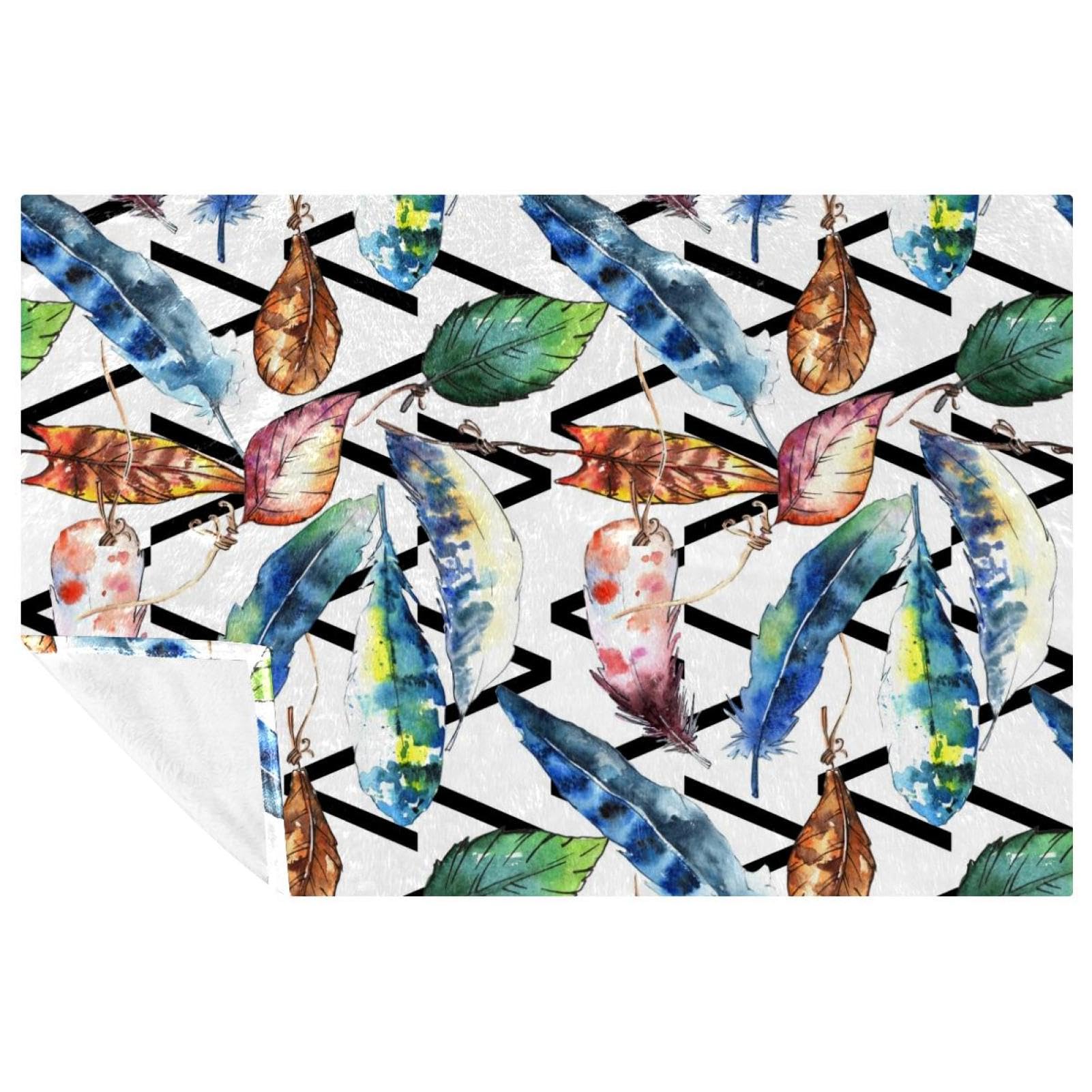 Couverture plumes d'oiseau aquarelle douce chaude lit canapé camping