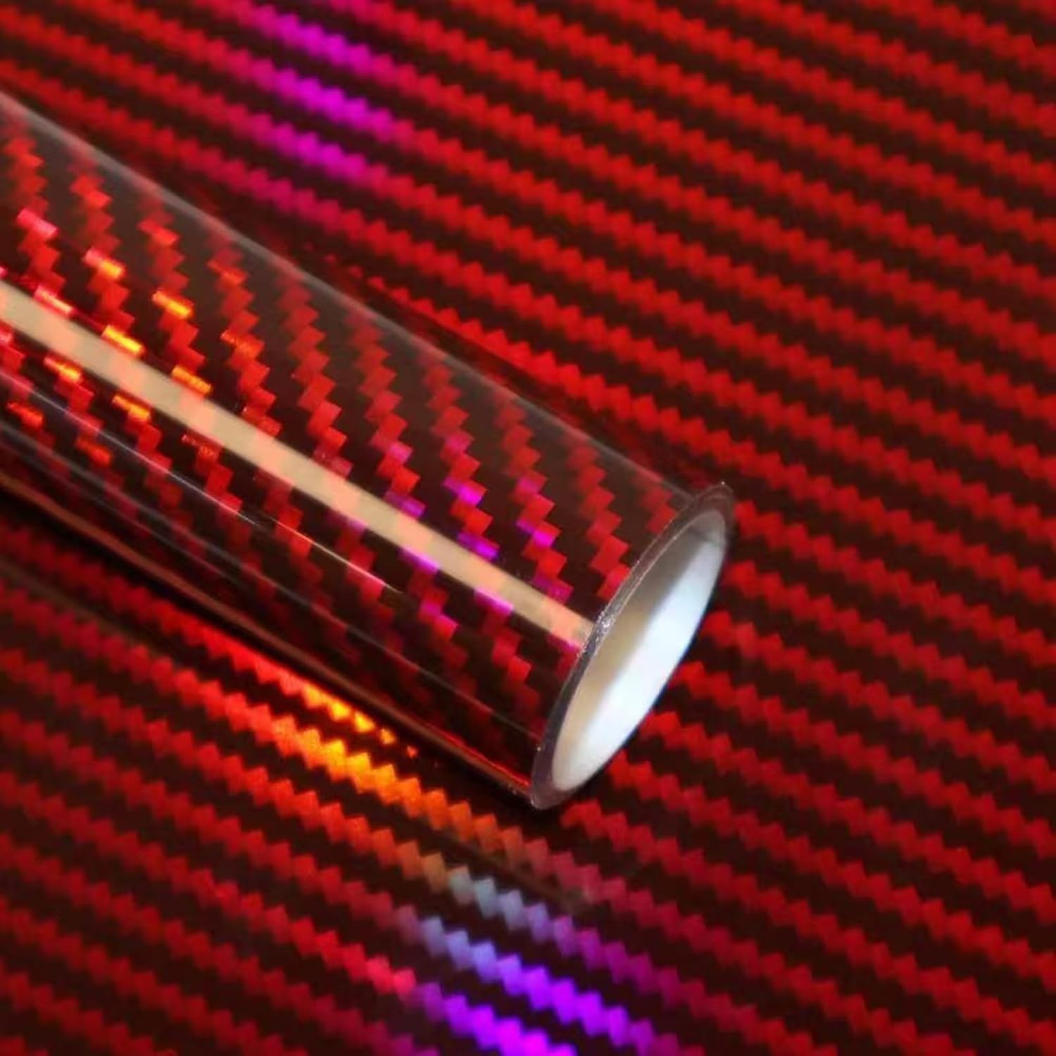 red Carbon Fiber Vinyl wrap, High Gloss Automotive Packaging Vinyl with air Release Function，Self Adhesive Vehicle Interior Exterior Stretchable Decal Sticker Film Sheet