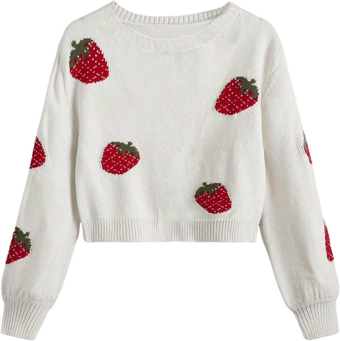 SweatyRocks Girl's Strawberry Sweater Pullovers Long Sleeve Crewneck Cute Fall Knit Tops