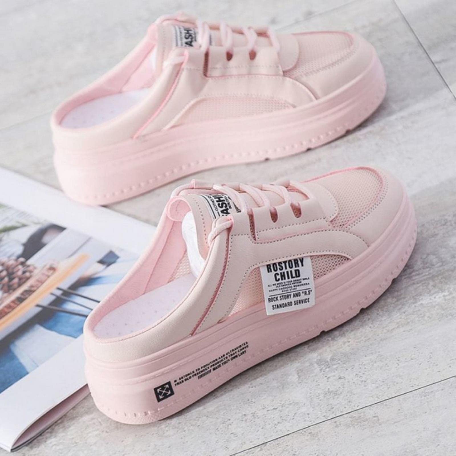 MOGSA Pantoufles pour femme - Demi-chaussons assortis à bout fermé - Pantoufles d'extérieur à plateforme - Chaussures blanches