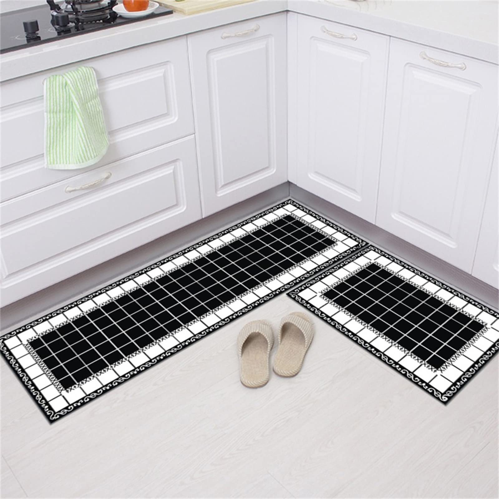 Tapis de cuisine antidérapant lavable lot de 2 tapis de sol 45x70 45x120cm noir