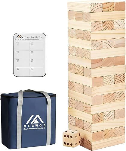 Miniatura 23 de Torre gigante de 3 pies de alto, juego de apilar, 57 bloques de madera de pino de Nueva Zelanda; para interiores y exteriores; juego de patio
