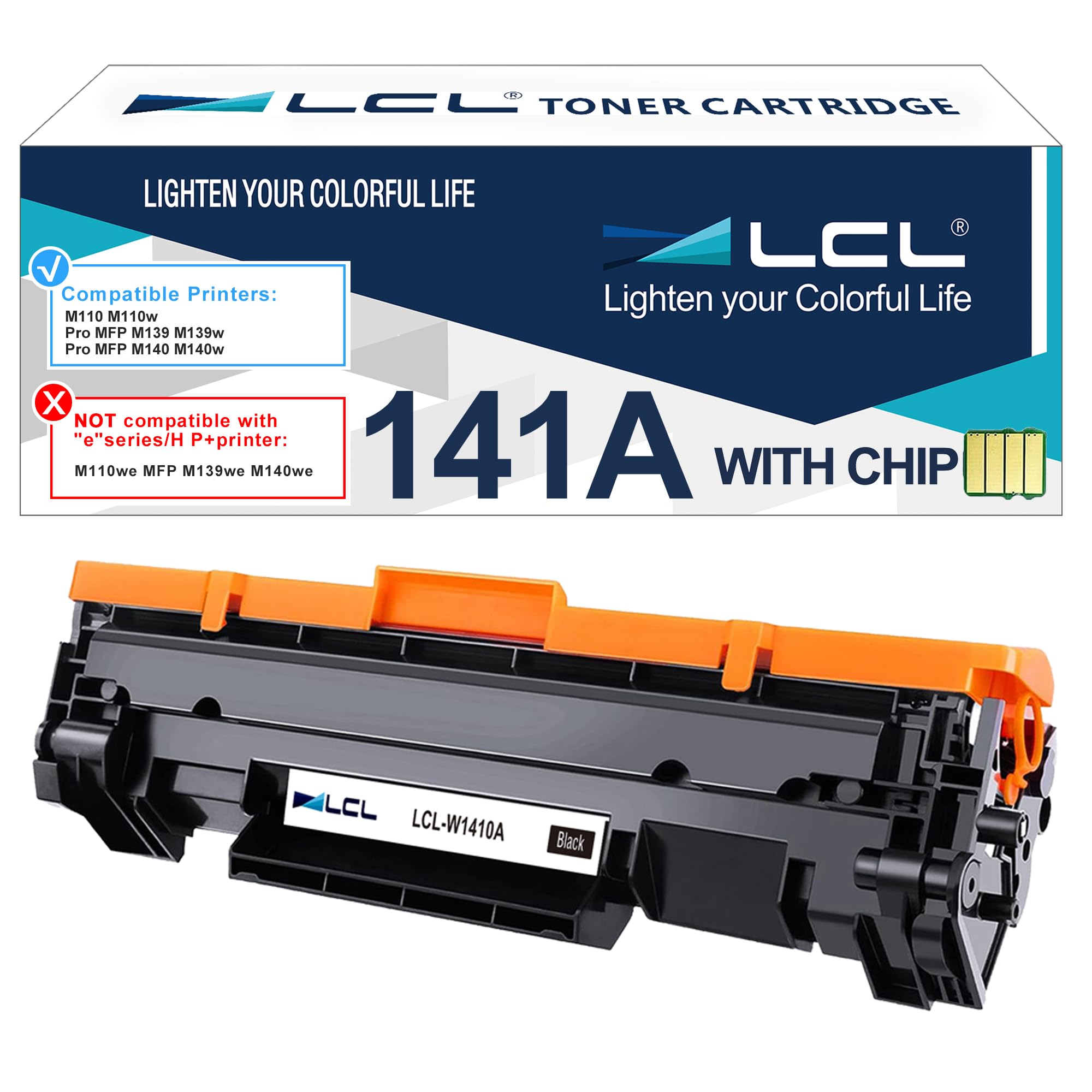 LCL 141A Black Toner Cartridge with Chip Replacement for HP 141A W1410A 141X W1410X for LaserJet M110 M110w MFP M139 M139w M140 M140w Printer (1-Pack