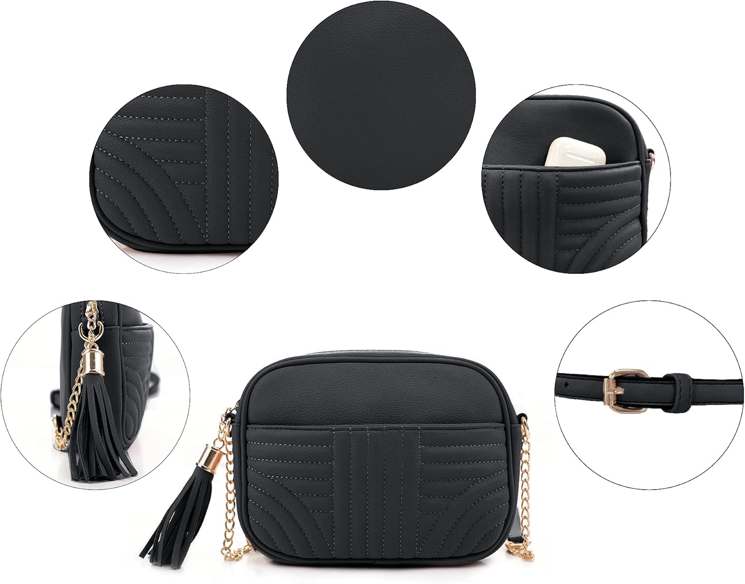 EVVE Quilted Crossbody Bags for Women - Stylish Camera Bag with Tassel - Lightweight Medium Size Shoulder Purse | Quilted, with Tassel, Lightweight, Medium Size - Image 6