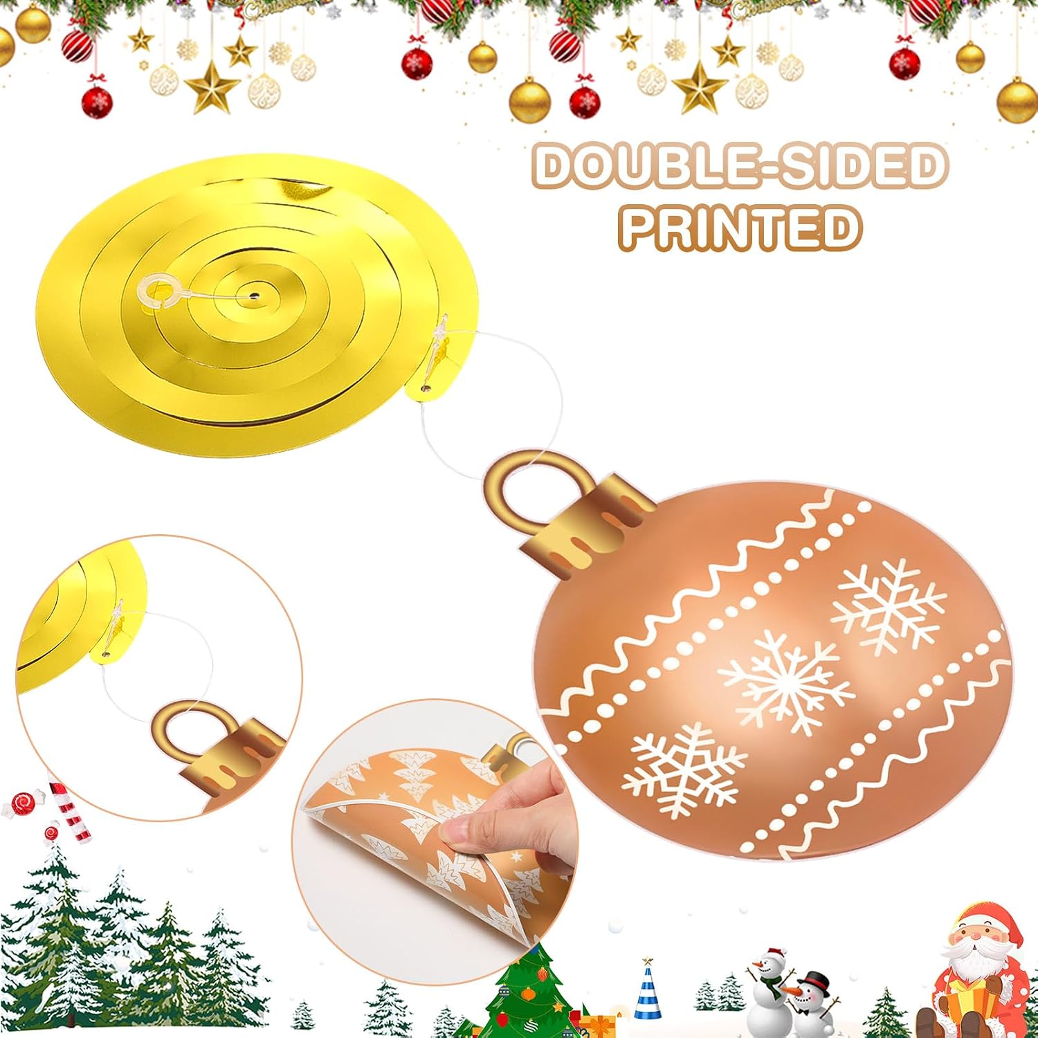 54 Pcs Christmas Hanging Decorations Set Hanging Foil Swirls Decor Ball Ornament Ceiling Decorations for Holiday Baby Shower Winter Party Supplies(White Gold) image 3