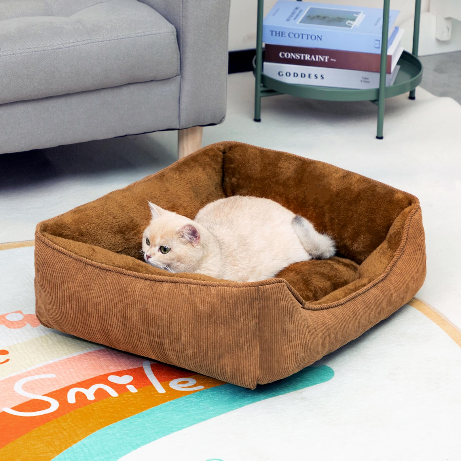 Hollypet Cat Bed Small Dog Bed Pet Bed for Cats and Puppy Soft Pet Sleeping Bed Breathable Pet Cushion, Brown(55 * 45 * 15cm) - Image 4