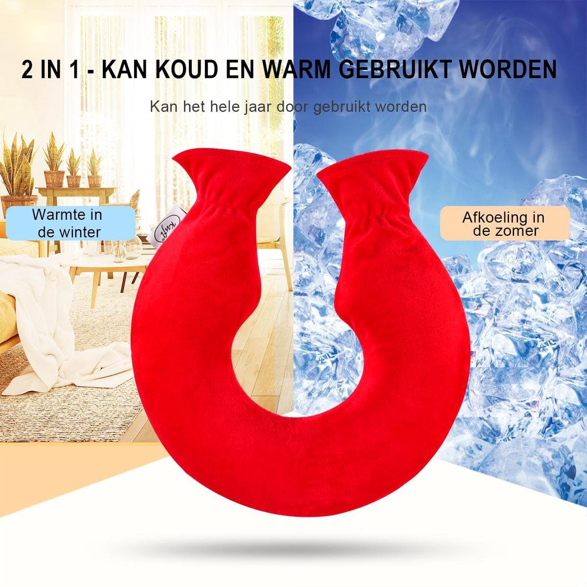 Borsa dell'acqua calda in PVC con morbido rivestimento in pile | Grande apertura | lavabile | Allevia i dolori al Collo, Schiena e spalle | calore di terapia, Rot (mit Reißverschluss)