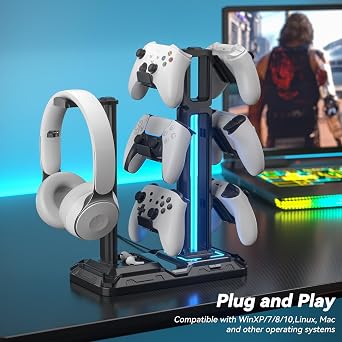 KDD RGB Headset Stand with 9 Light Modes & RGB Multi-Controller Holder with 9 Light Modes
