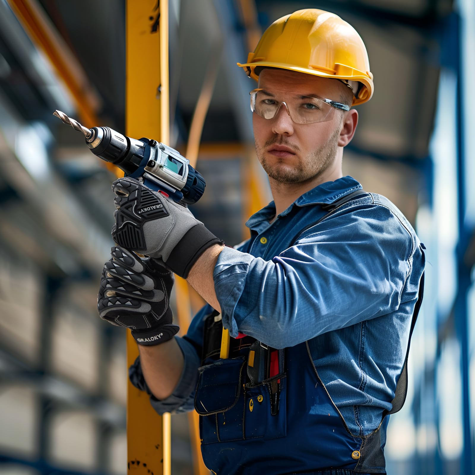 Guantes de trabajo de seguridad para hombres y mujeres, guantes de impacto TPR para hombres y mujeres, guantes antivibraciones, guantes de trabajo resistentes para jardinería, mecánico de