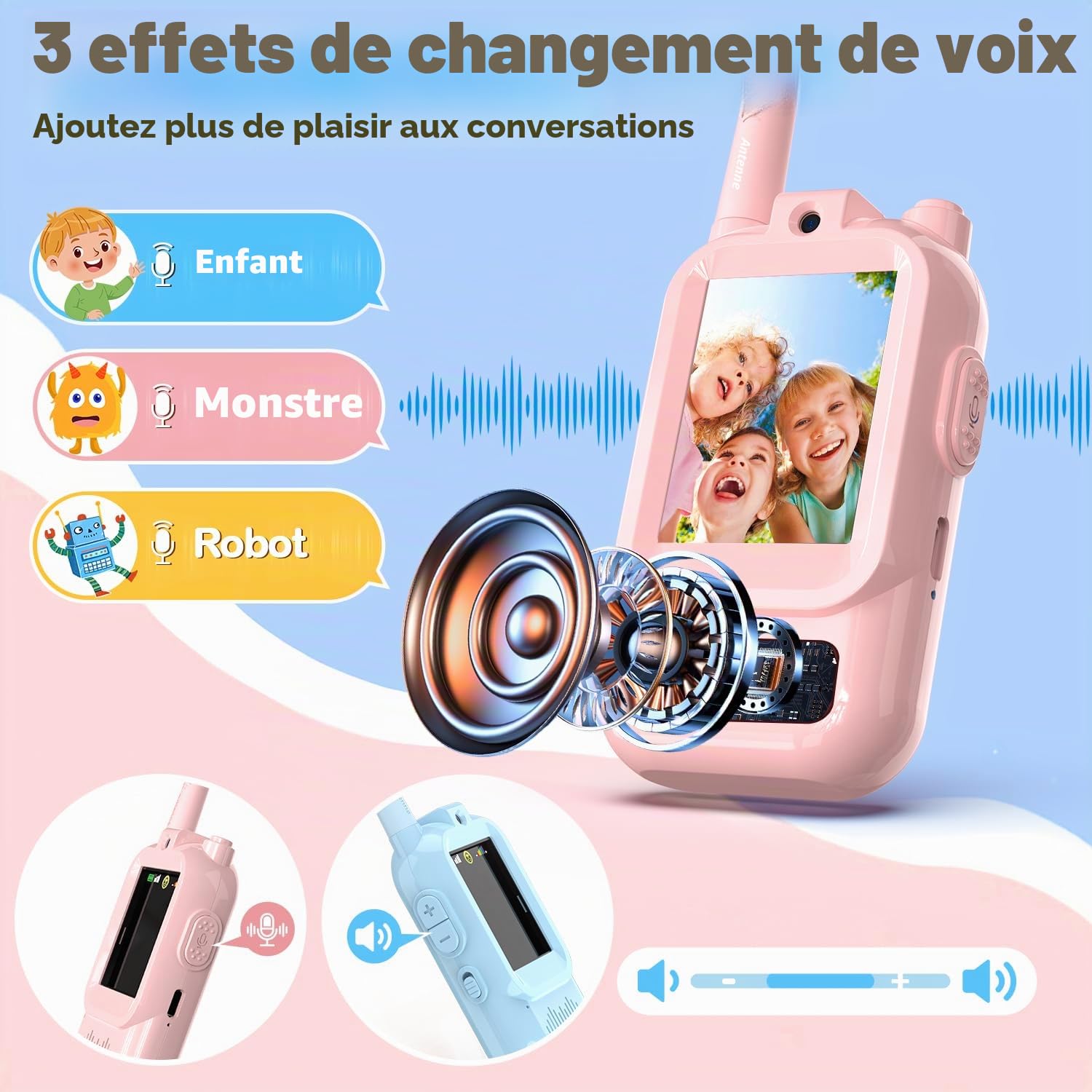 Talkie Walkie Vidéo Enfants, 2 Pack 1000FT Rechargeable Talkie-Walkie avec Caméra HD & Changeur de Voix pour Garçons et Filles de 3 à 12 Ans, Jeux en Famille, Randonnée, Cadeaux de Jouets de Noël