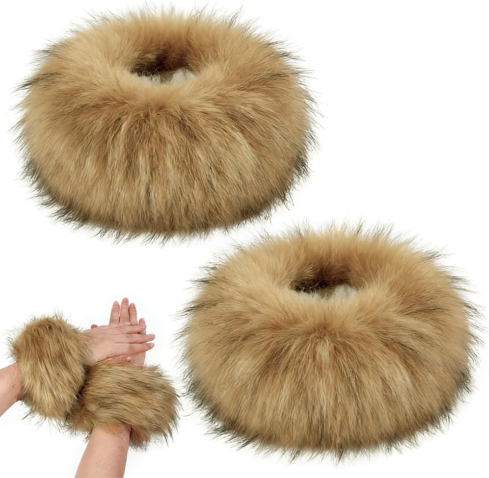 PH PandaHall Faux Fur Wrist Cuffs, Fibre Arm Warmers Fuzzy Wristbands Fur Cuffs for Costume Cosplay Party Women, 1 Pair