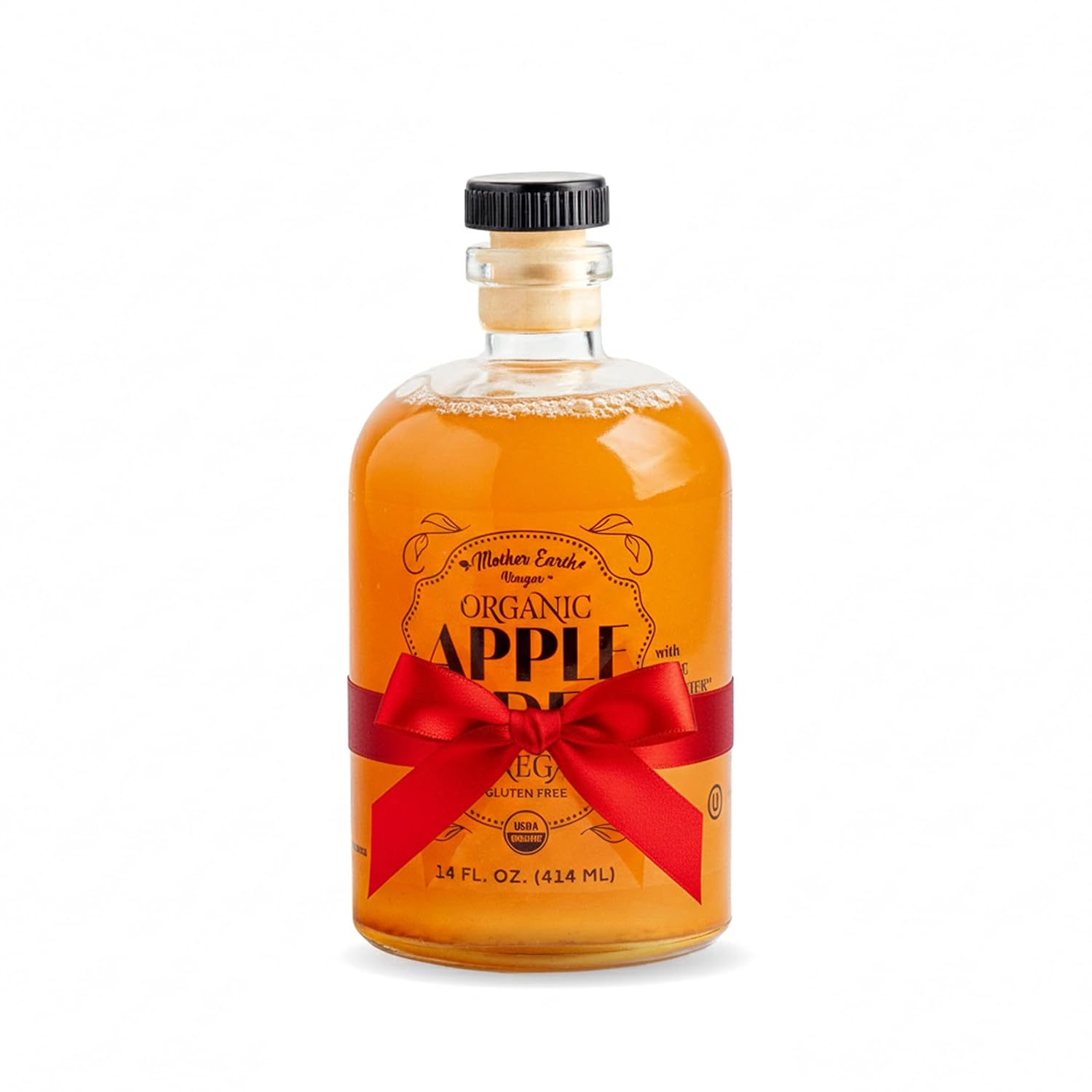 Mother Earth, Organic Apple Cider Vinegar with The Mother, Fresh Pressed Organic Apples, OACV, ACV, Raw, Unpasteurized, Unfiltered (1/14oz Apothecary Glass Bottle with Pour Spout)