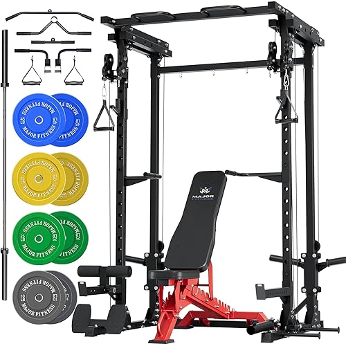 MAJOR FITNESS Drone3 Power Rack, 2500lbs Multi-Function Home Gym Squat Rack with Dual Pulley System, Pull-Up Bar & J-Hooks, Heavy-Duty Steel Frame for Maximum Stability & Strength Training