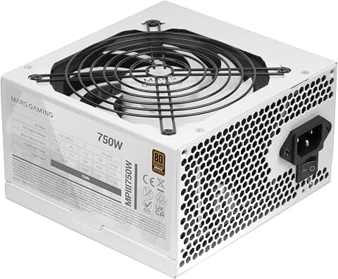 Mars Gaming MPIII750 Alimentation ATX 750W, 80 Plus Bronze, Blanc | Garantie 5 Ans, Certification 80Plus Bronze, Efficacité 86 %, APFC, Ventilateur FDB 120mm AI-RPM, DC-DC et SMD