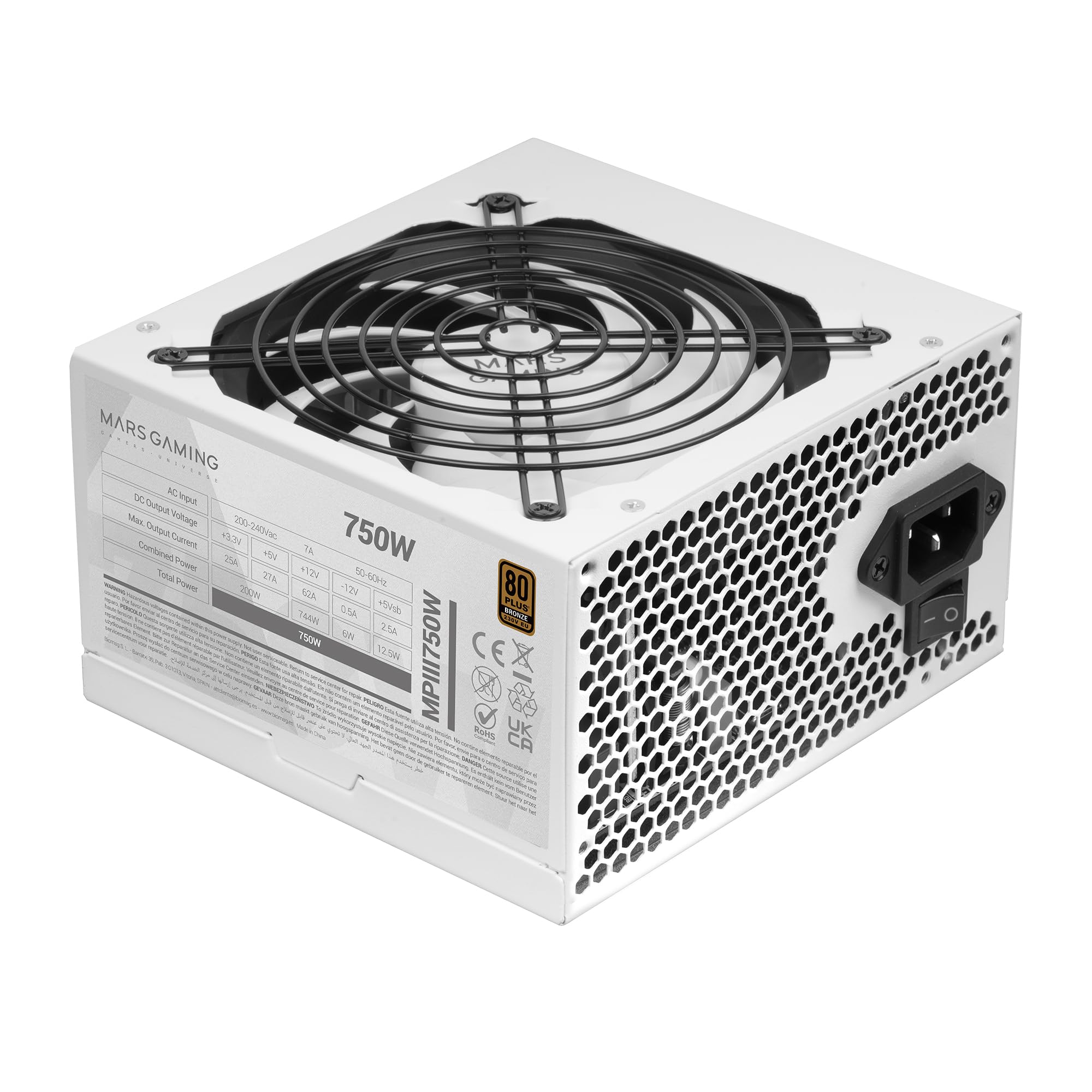 Mars Gaming MPIII750 ATX 750W Power Supply, 80 Plus Bronze, White